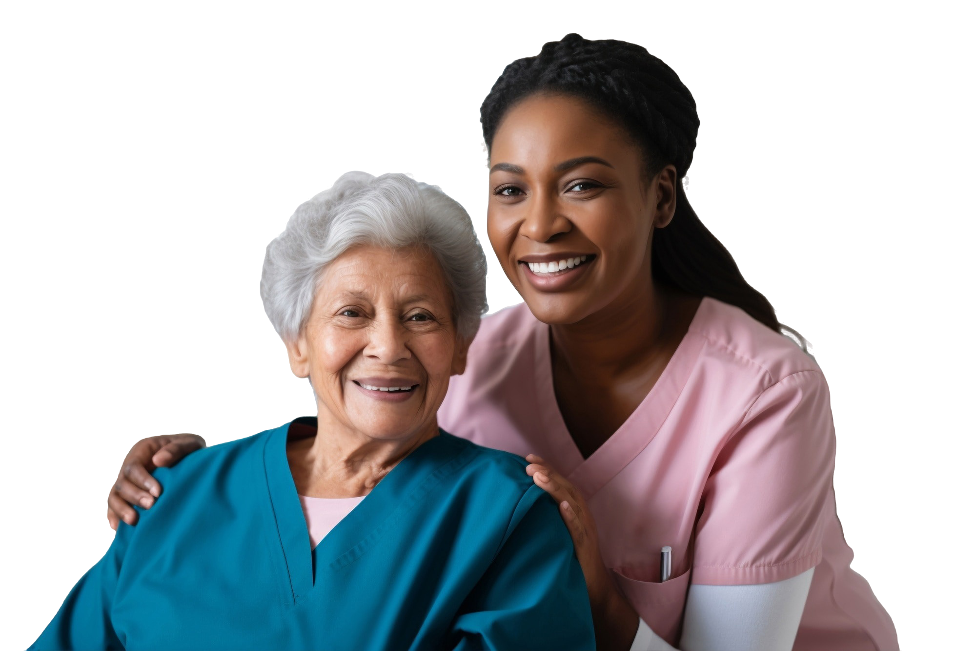 Happy Muslim nurse taking care of a senior patient in a wheelchair