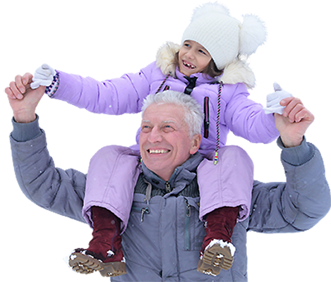 A senior couple hugging