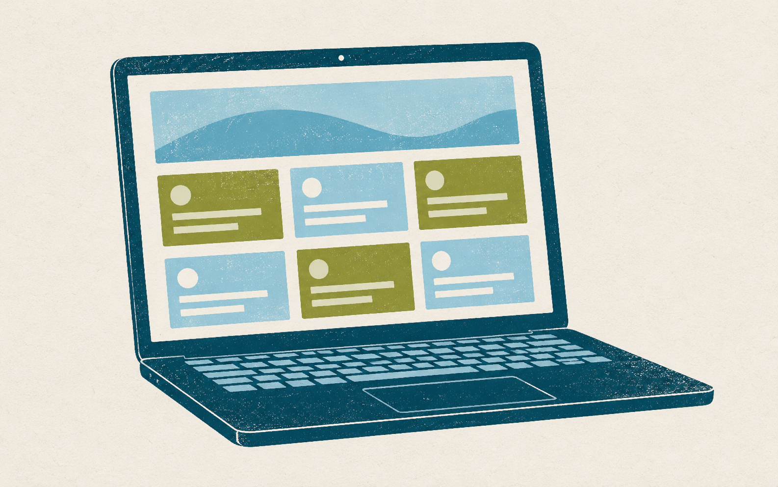 Illustration of a laptop displaying online resources